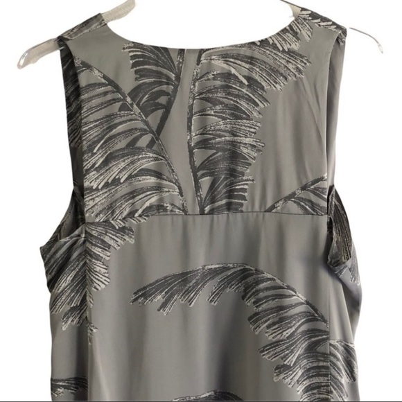 Whistles Dress Gray Palm Leaf Print Empire Lagenlook Pockets Size 8 - Picture 11 of 12